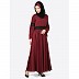 Umbrella abaya with lace work at waist and sleeves- Maroon and Black
